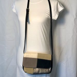 Retro Silver Tan Black Cream Color Block Shoulder/Crossbody Bag
